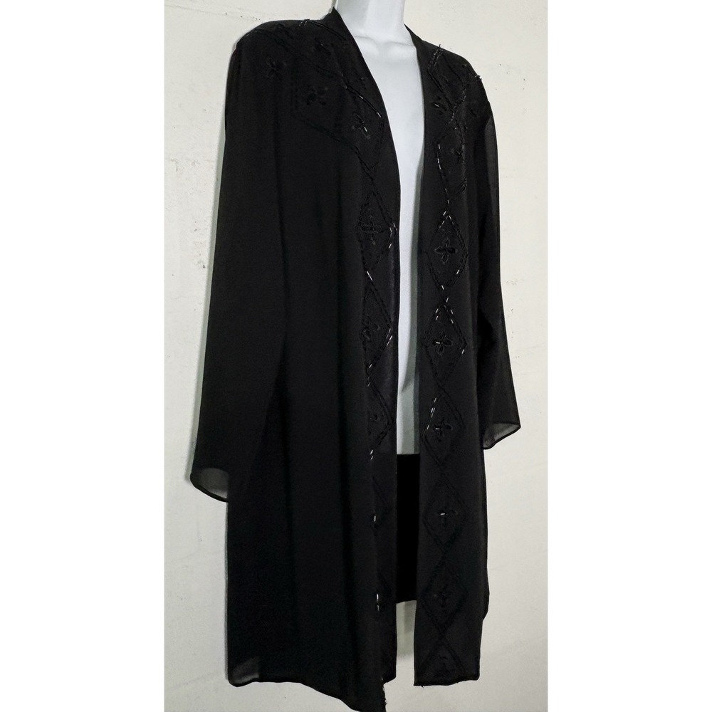 Women 14W Formal Black Dress 2pc Sheath & LS Duster bead Embroidered Classic
